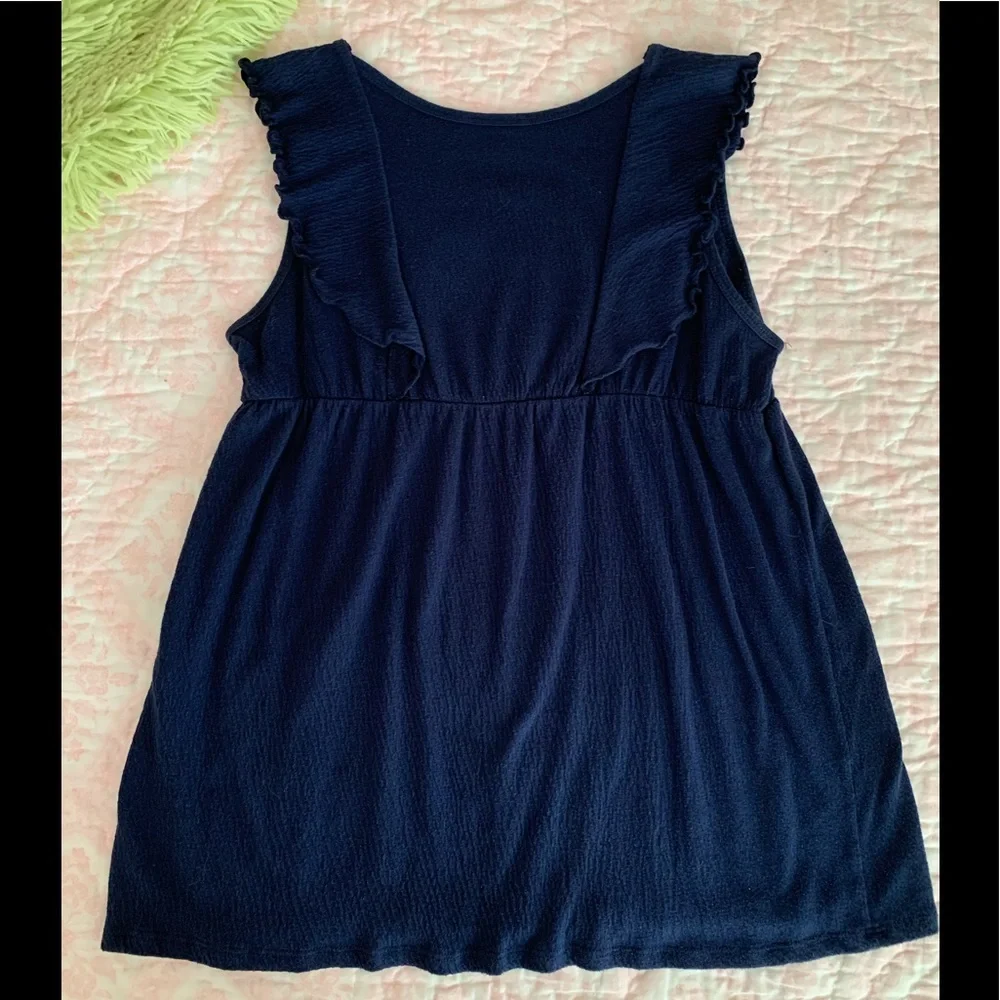 Children's Place Tank Top Girls L 10/12 Navy Blue Crochet Sequin Ruffle Textured